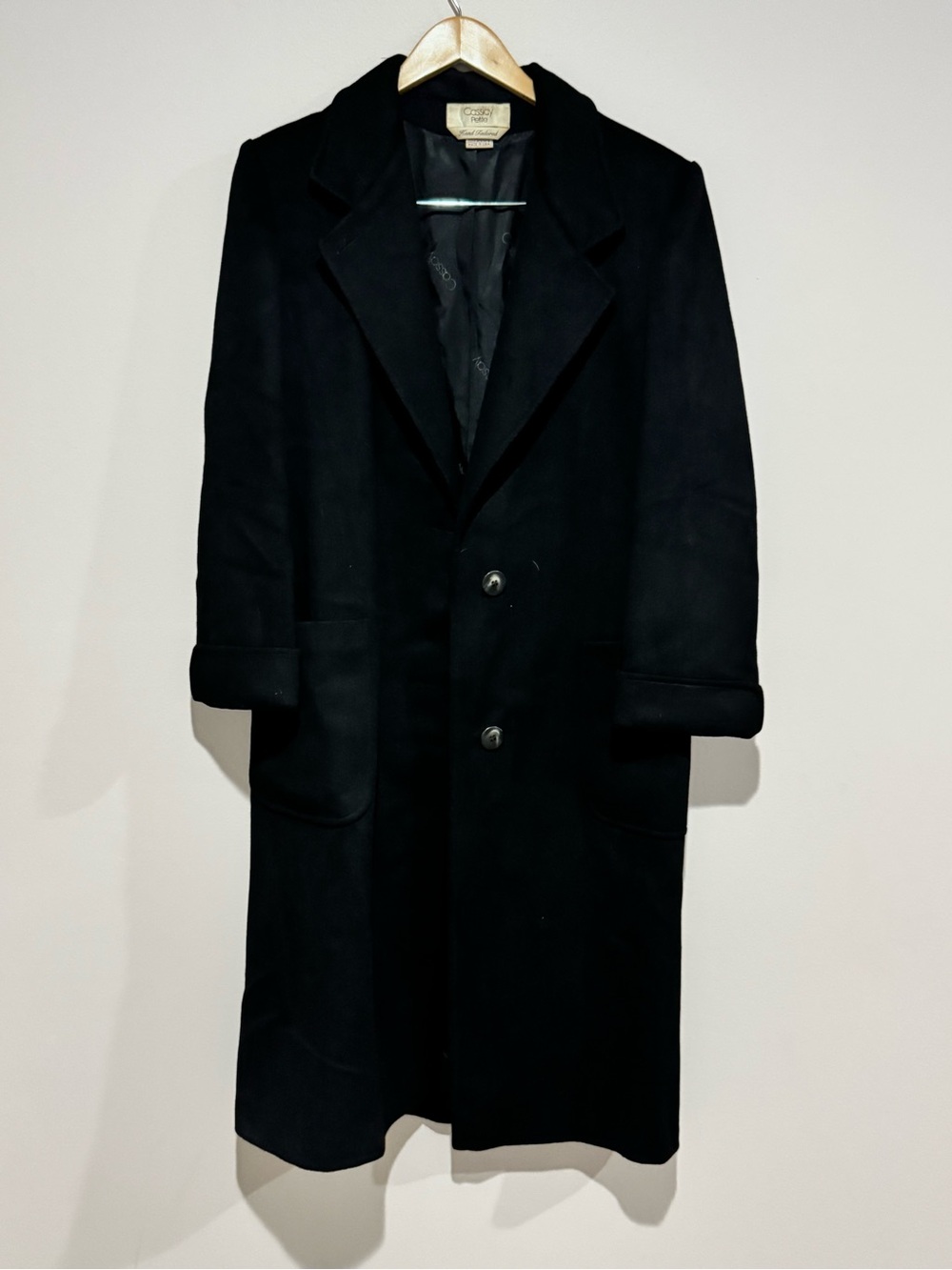 Cassidy Petite Womens 8P Black Long Button Front Overcoat Lined Collared Pockets